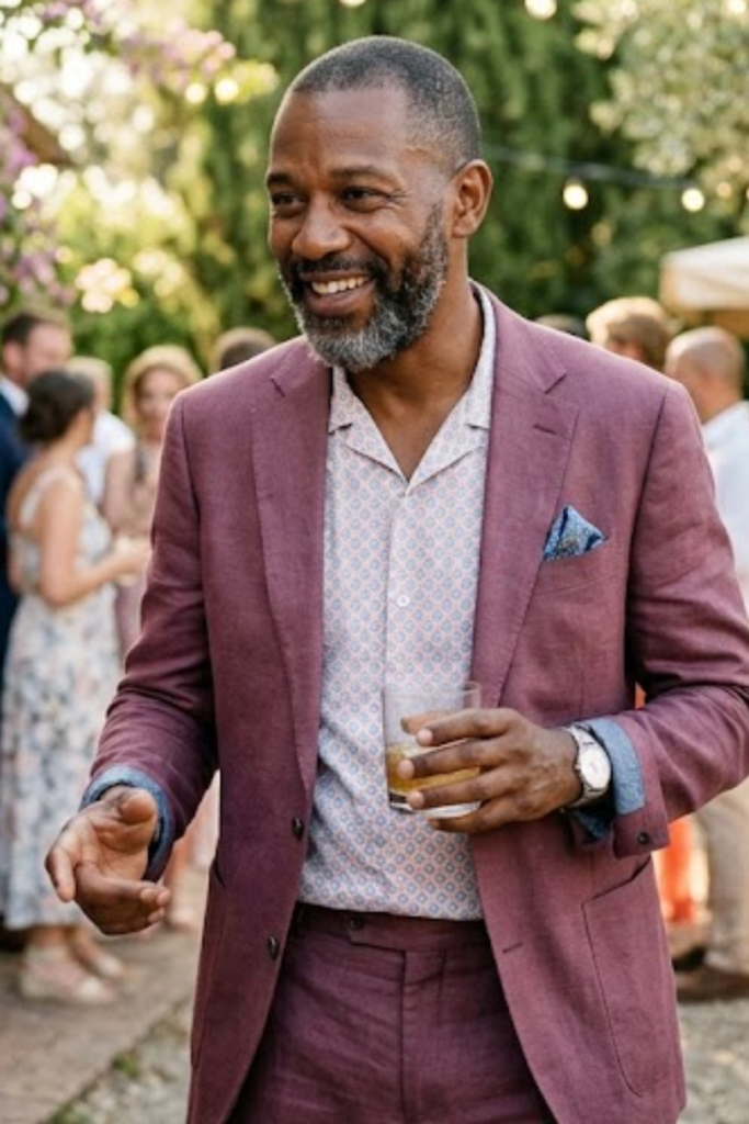 Summer Wedding Guest in a Relaxed Silk Suit