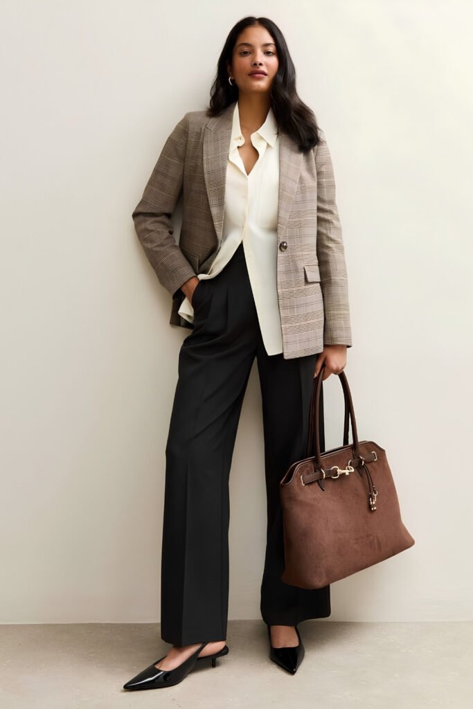 Tailored Wide-Leg Trousers with a Silk Blouse