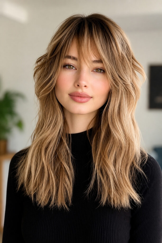 Textured Honey Shag for Mid-Length Hair