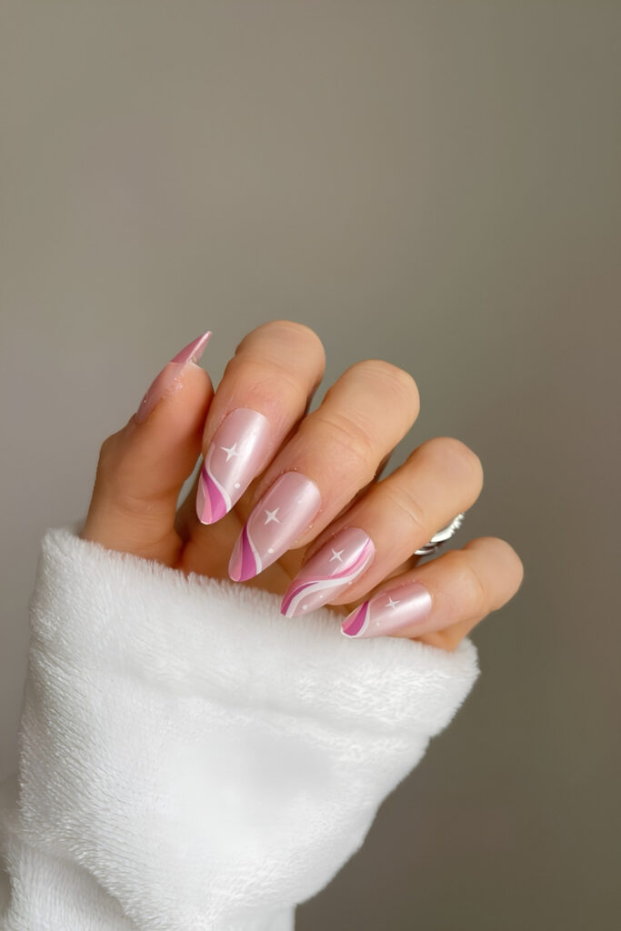 Press-on nails: The Nailest Pink Galaxy Wave