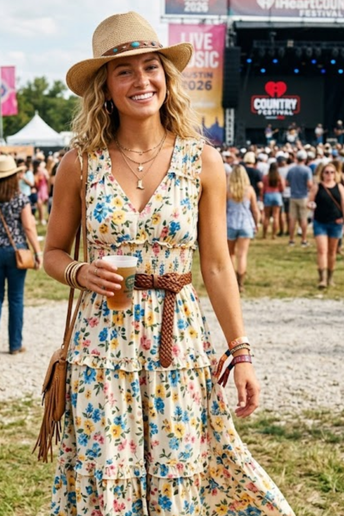 Tiered Sundress and Straw Hat (1)