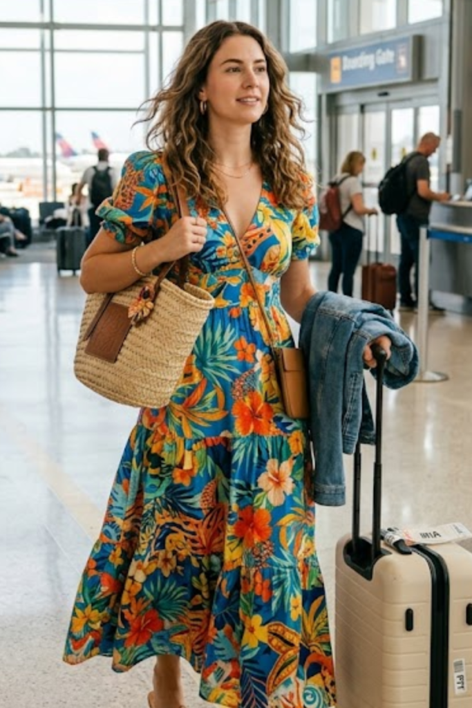 Tropical Destination Printed Maxi with Flat Slides