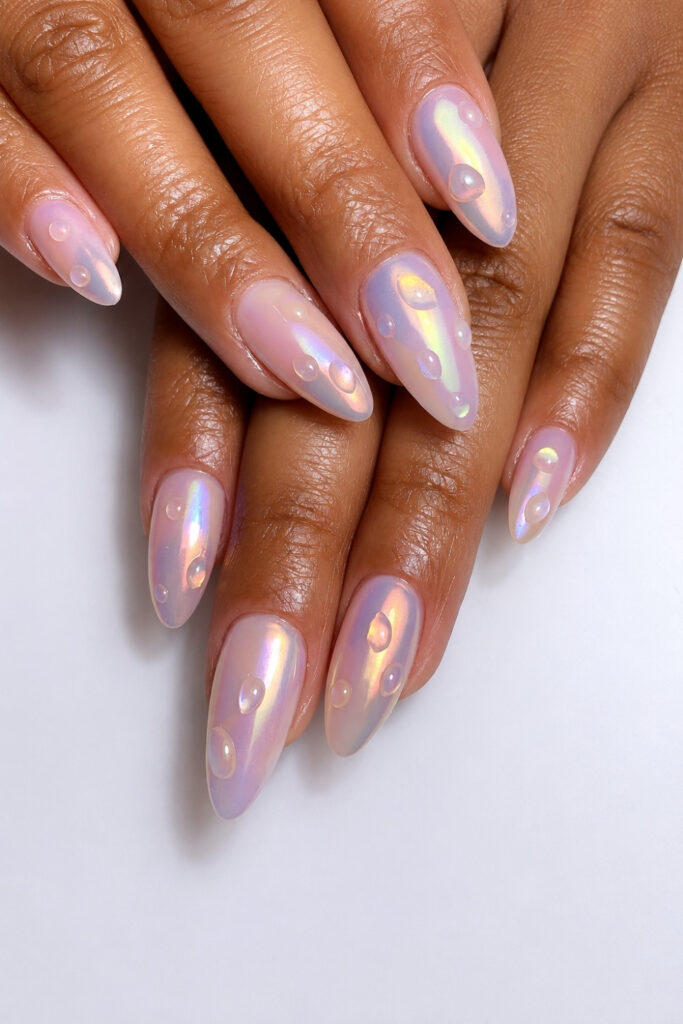 Wet-look iridescent nails