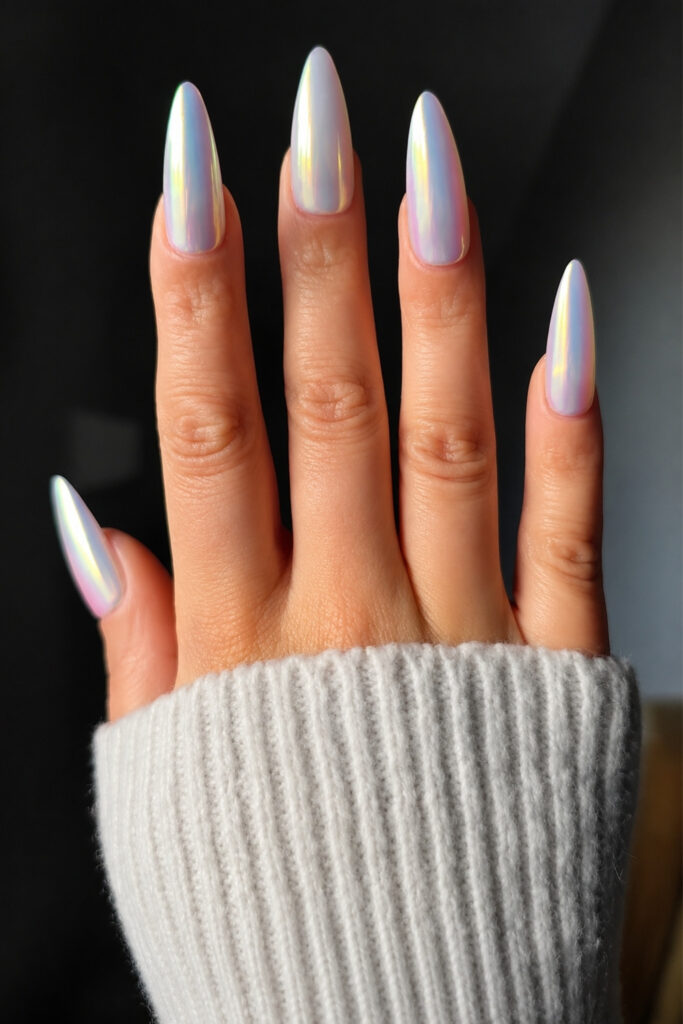 Matte white iridescent nails