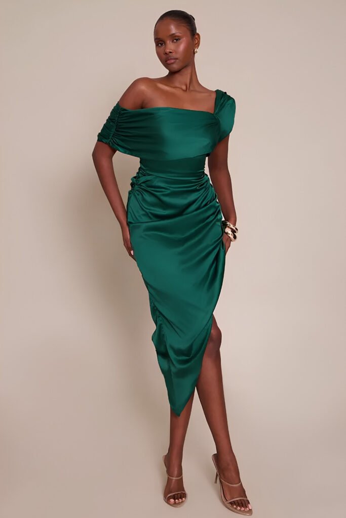 Wrap Dress in a Jewel Tone with Gold Accessories