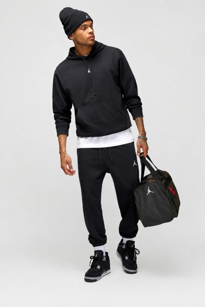 Air Jordan Highs, Slim Joggers, Hoodie with Bold Jordan Branding, Beanie
