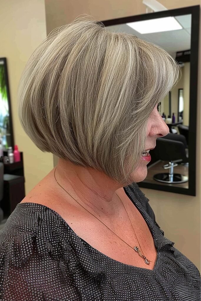 Angled Bob Blowout with Side-Swept Bangs