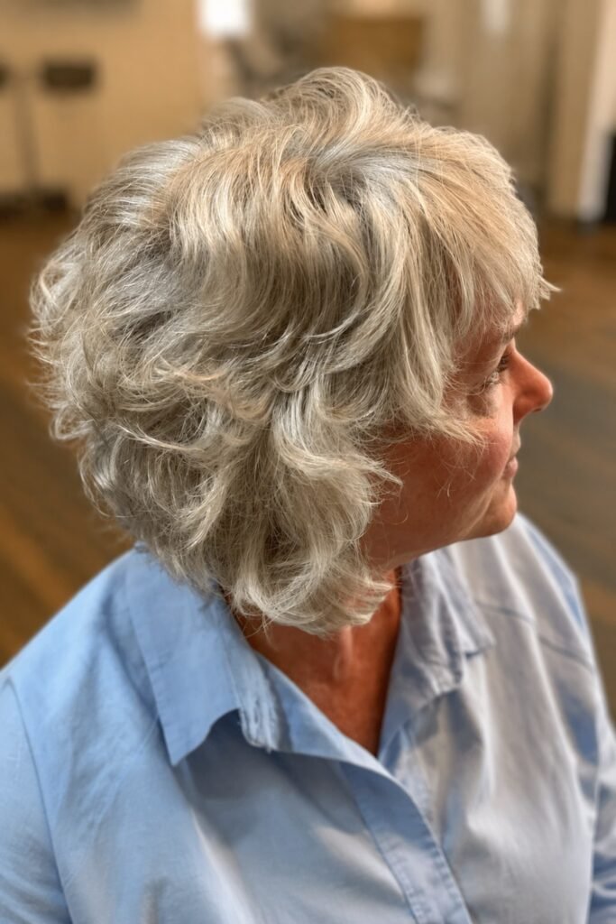 Angled Silver Curly Bob with Movement