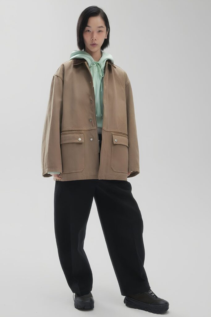 Barn jacket over a hoodie with cargo trousers