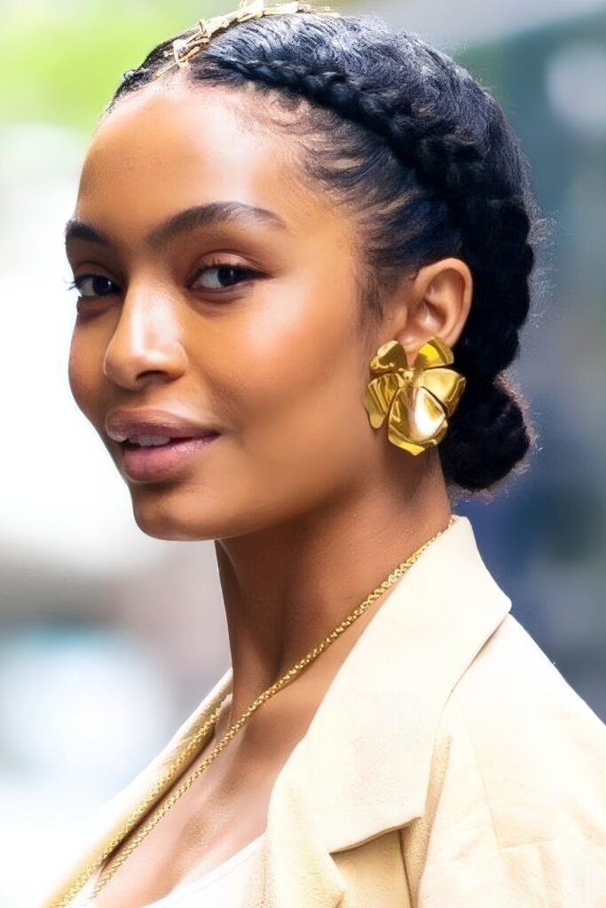 Braided low bun with a halo
