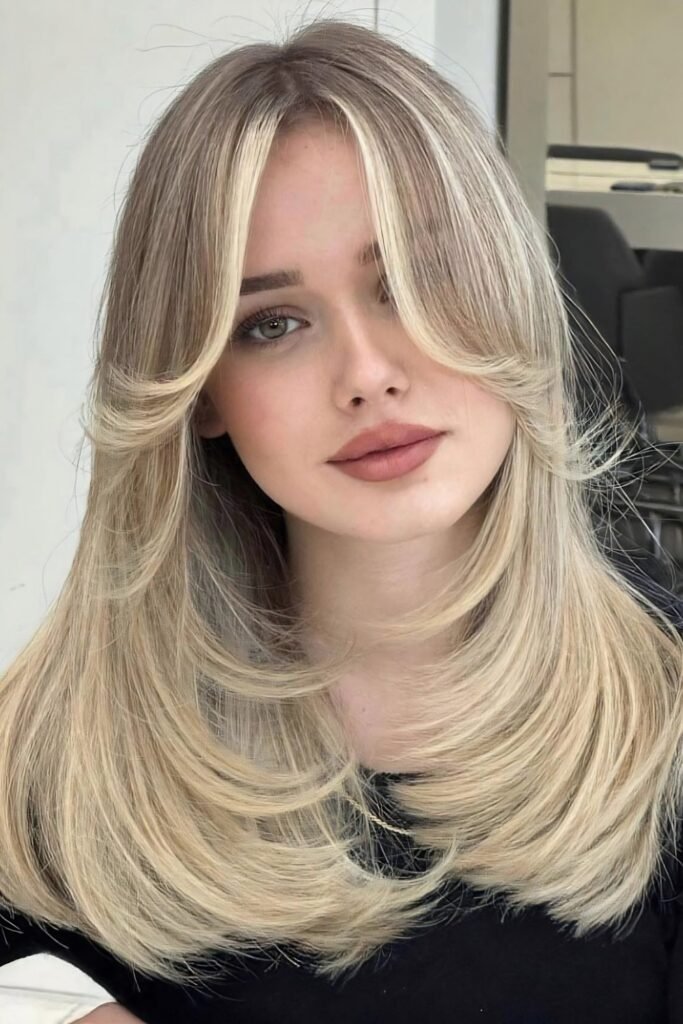 Butterfly Cut with Side Part on Straight Hair