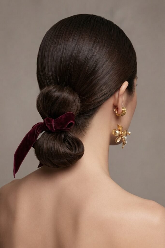 Classic Chignon with Velvet Ribbon