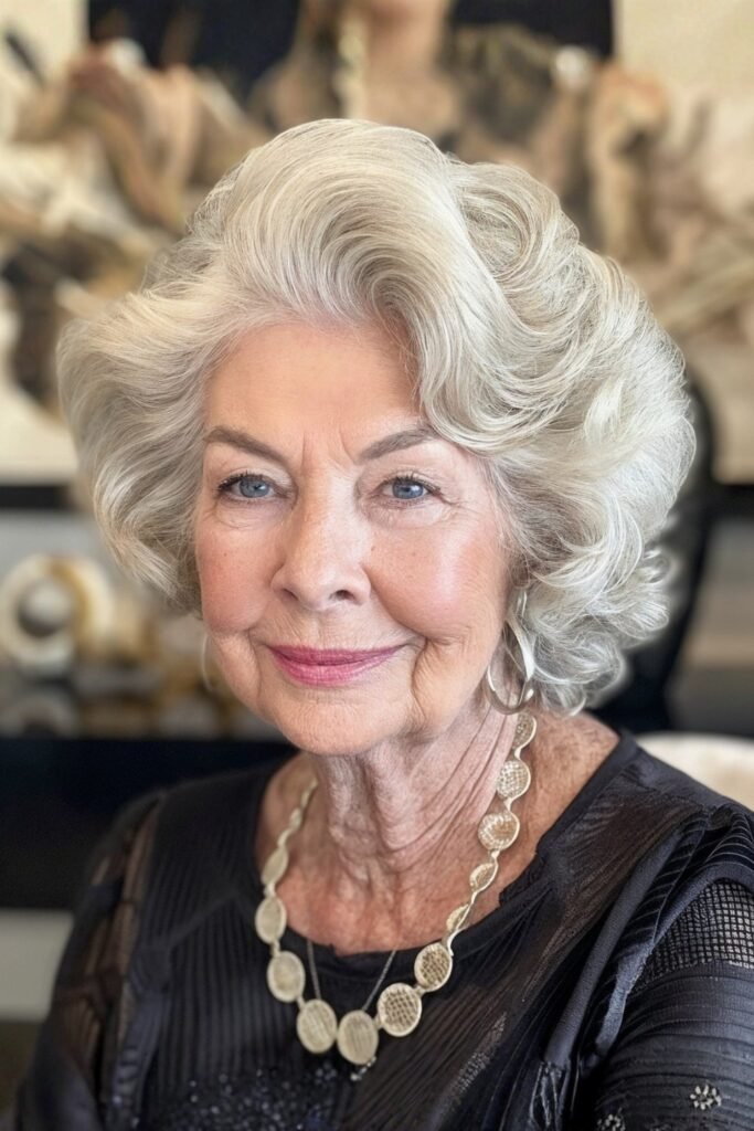Classic Full Blowout on Short Silver Hair