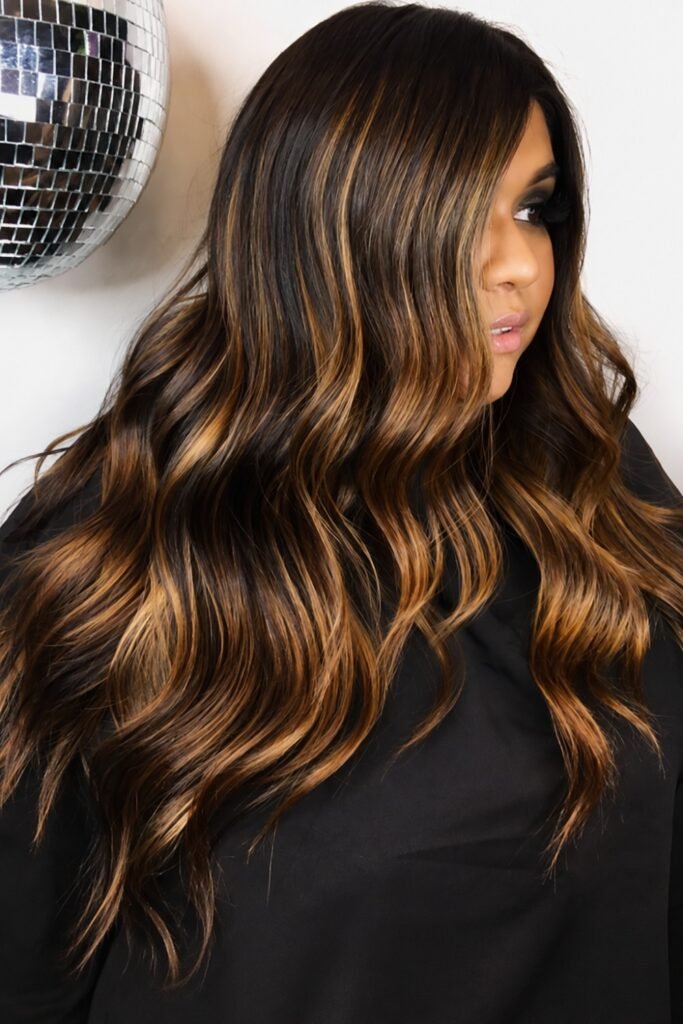 Classic Tiger Eye Balayage on Long Dark Hair