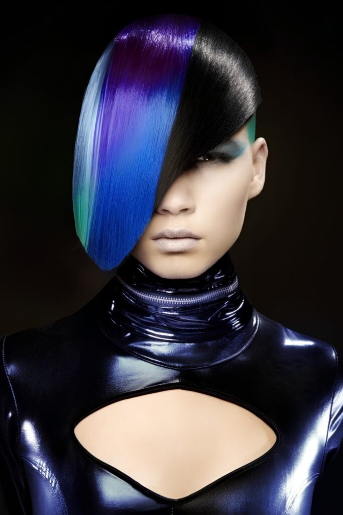 Electric blue straight glass hair
