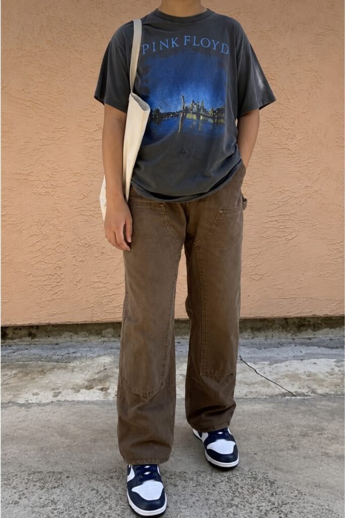 Faded Band Tee, Tailored Loose Trousers, Retro Runners, Chain