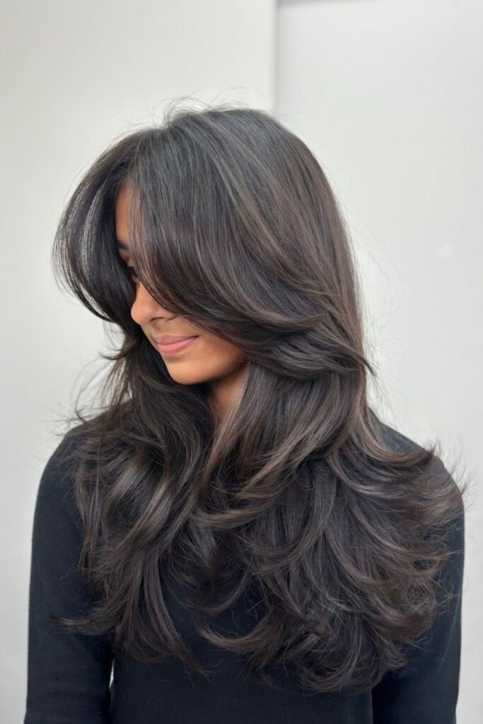 Feathered Face Frames on Extra Long Black Hair