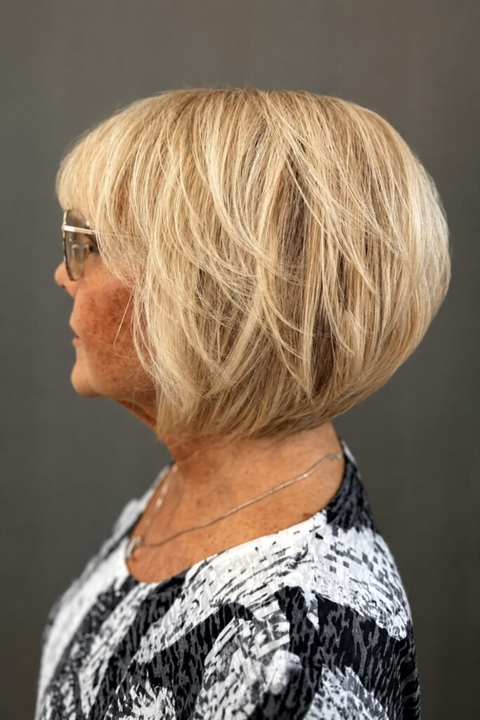 Feathered Stacked Bob with Natural Grey