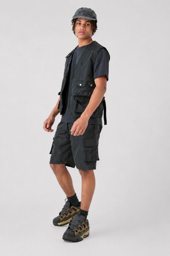 Fisherman Vest, Technical Tee, Cargo Shorts, Trail Runners