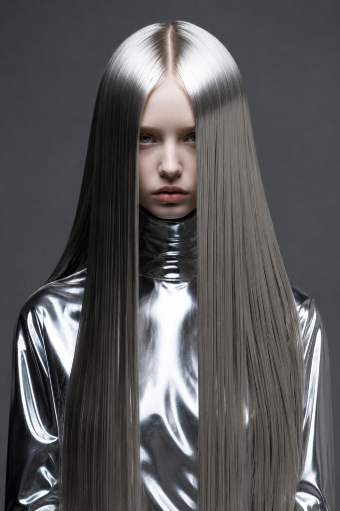 Full silver chrome hair