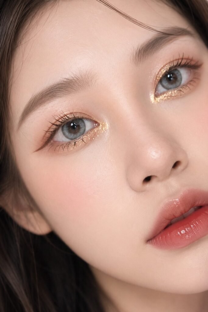 Close-up of gold glitter at the tear duct