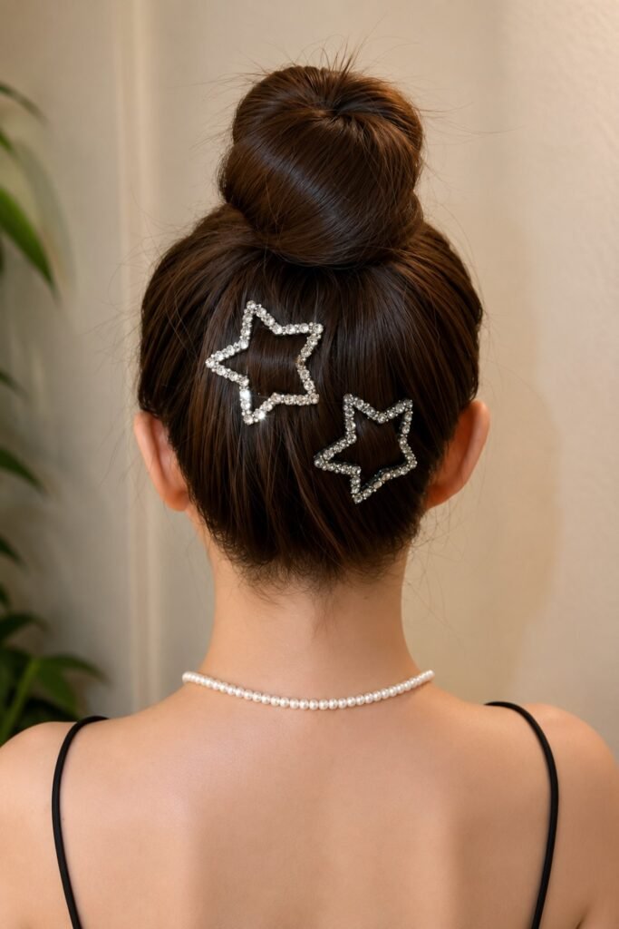 High Bun with Crystal Star Pin