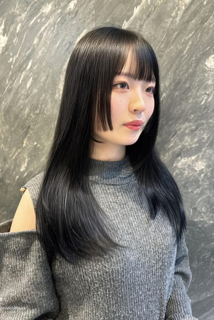 Hime Cut Face Frames on Black Hair
