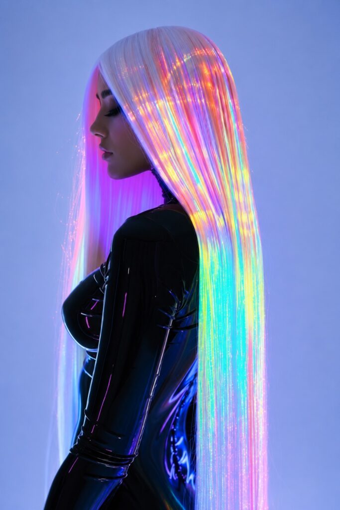Holographic iridescent hair