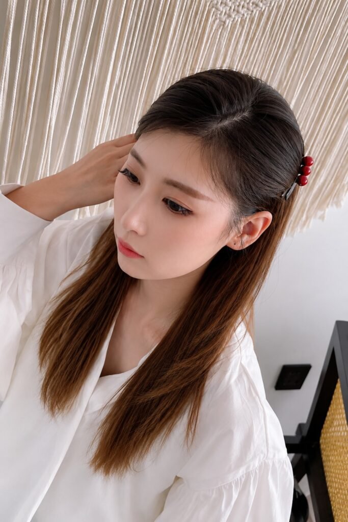 Korean Glass Hair with Red Berry Pin