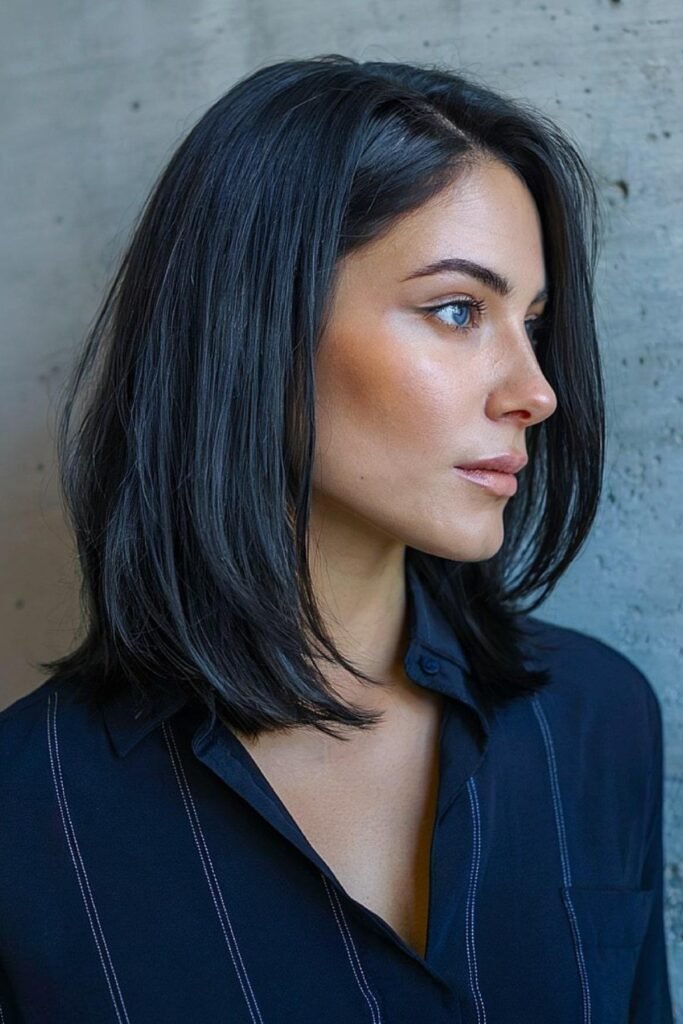 Lob with Face Framing Layers on Black Hair