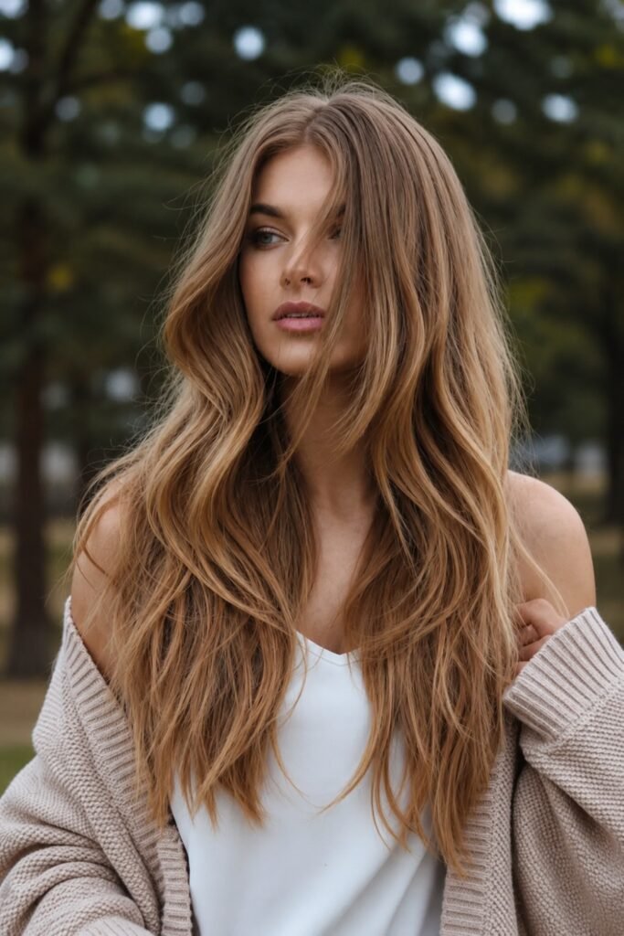 Long Wavy Butterfly Cut with Soft Side Part