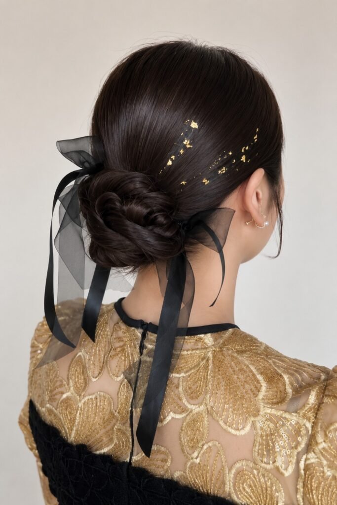 Low Bun with Gold Foil Strand