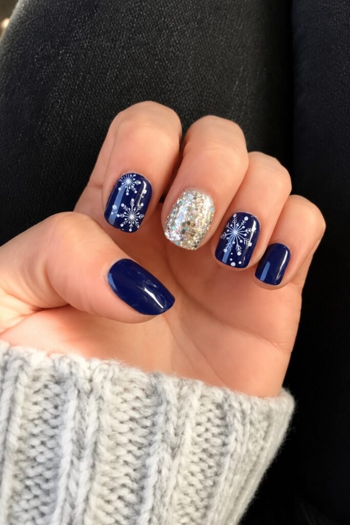 Midnight Blue Glitter Squoval