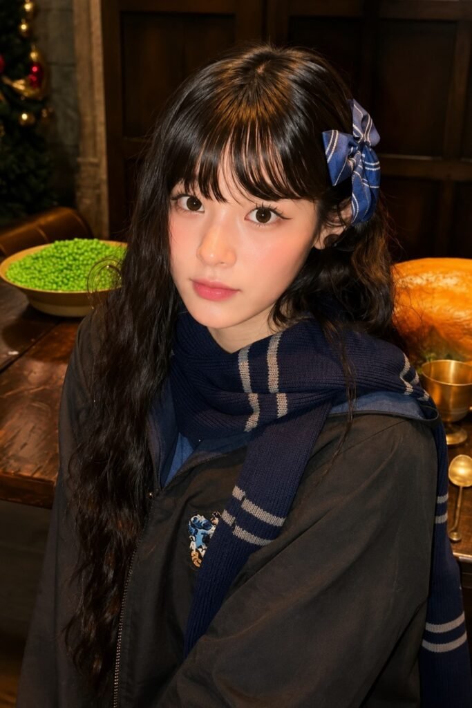 Minji (NewJeans) Curtain Fringe Loose Down with Snowflake Pin