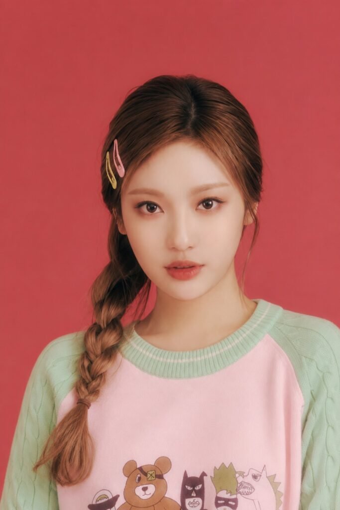 Ningning (aespa) Sleek Middle Part with Gold Leaf Braid