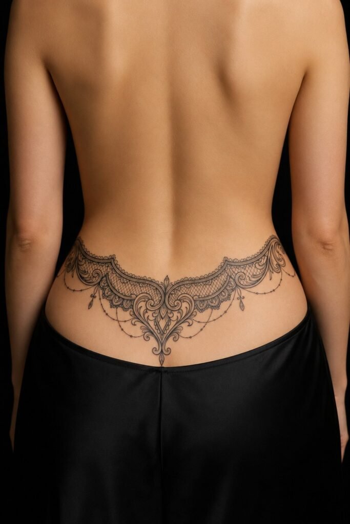 Ornamental Symmetrical Lower Back Tattoo