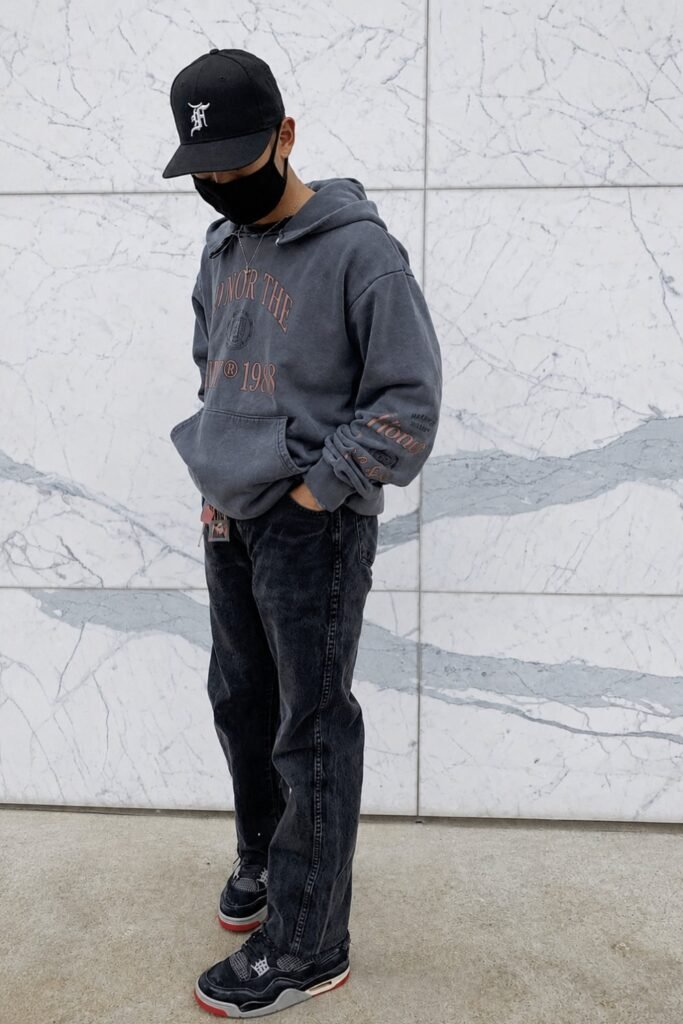 Oversized Hoodie, Baggy Jeans, Basketball Sneakers, Snapback