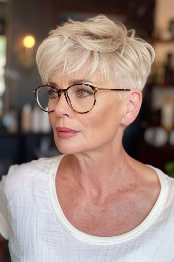 Pearl Blonde Pixie With Tapered Layers