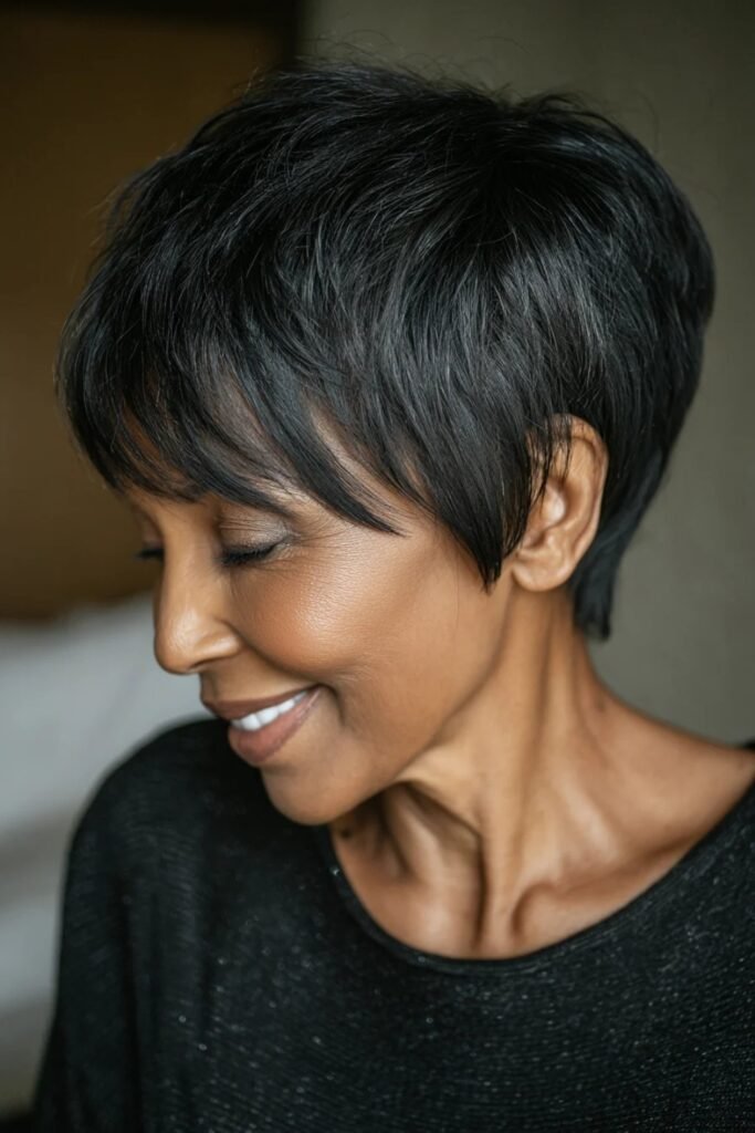 Rich Dark Pixie With a Clean Shape