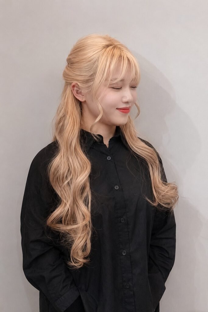 Rose Wavy Half-Up with Crystal Hair Clip