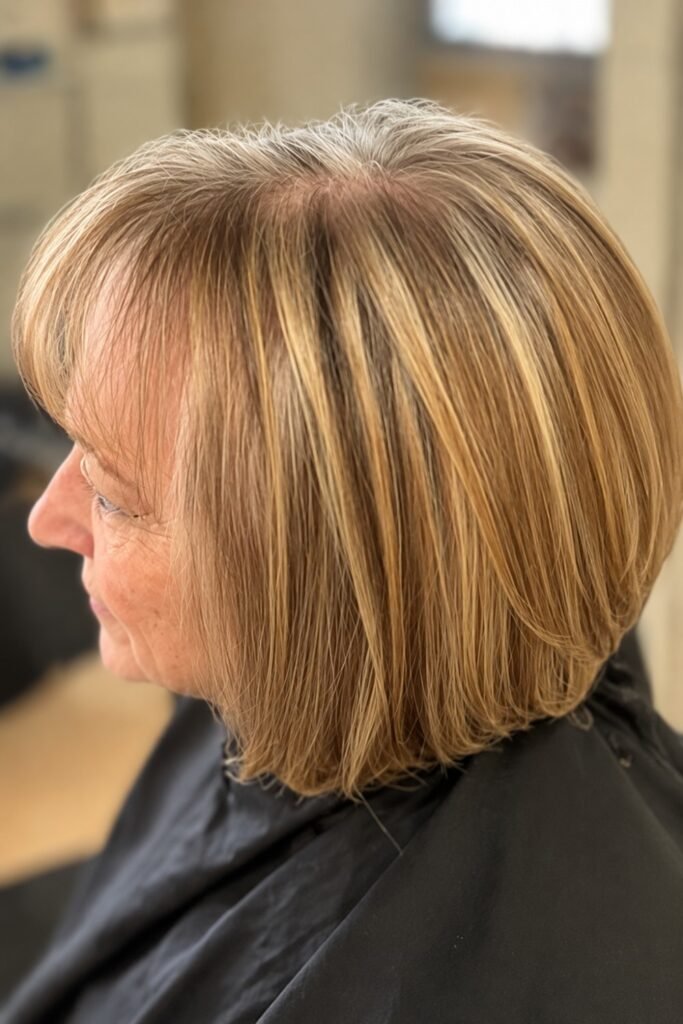 Short Bob with Honey Blonde Side-Swept Bangs