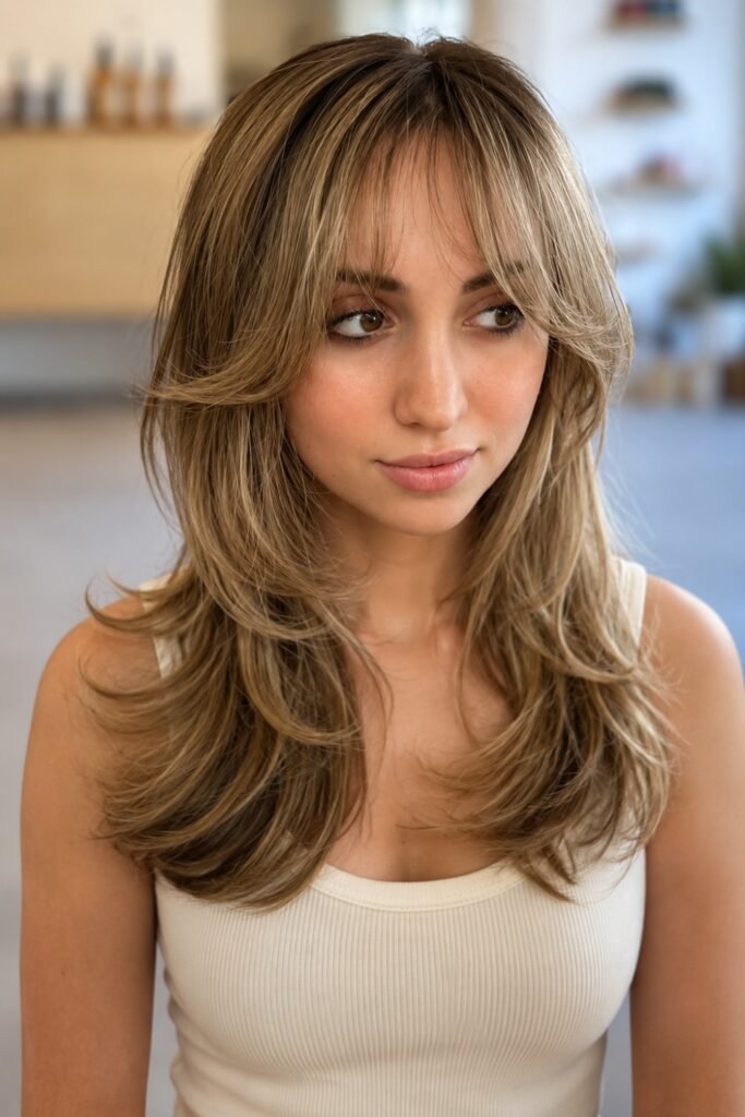 Side-Swept Bangs Butterfly Haircut