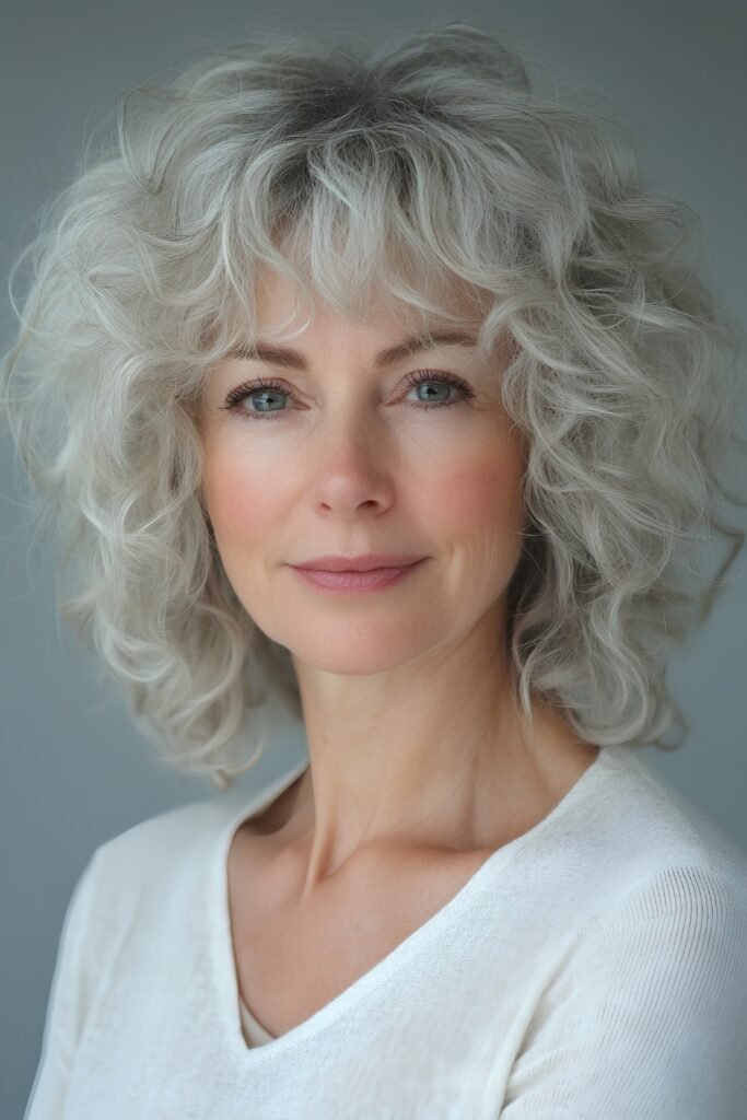 Silver Curly Bob with Fringe