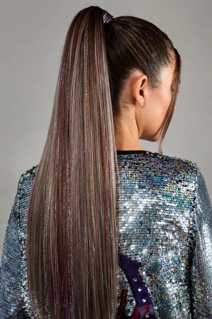 Sleek High Ponytail with Tinsel Extension