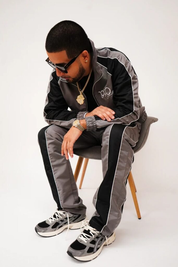 Track Suit with Retro Brand, Chunky Sneakers, Chain