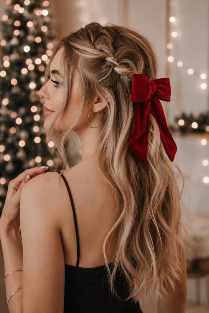 Twisted Half-Up with Velvet Bow