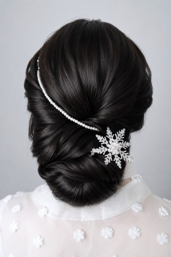 Twisted Low Updo with Snowflake Pin