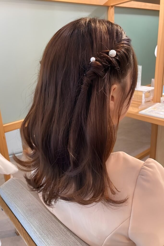 Two-Strand Twist Half-Up with Pearl Pins
