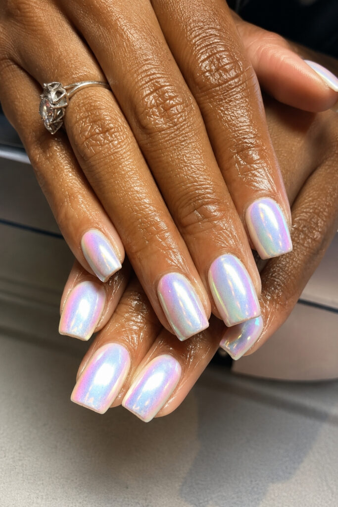 Chrome over white nails