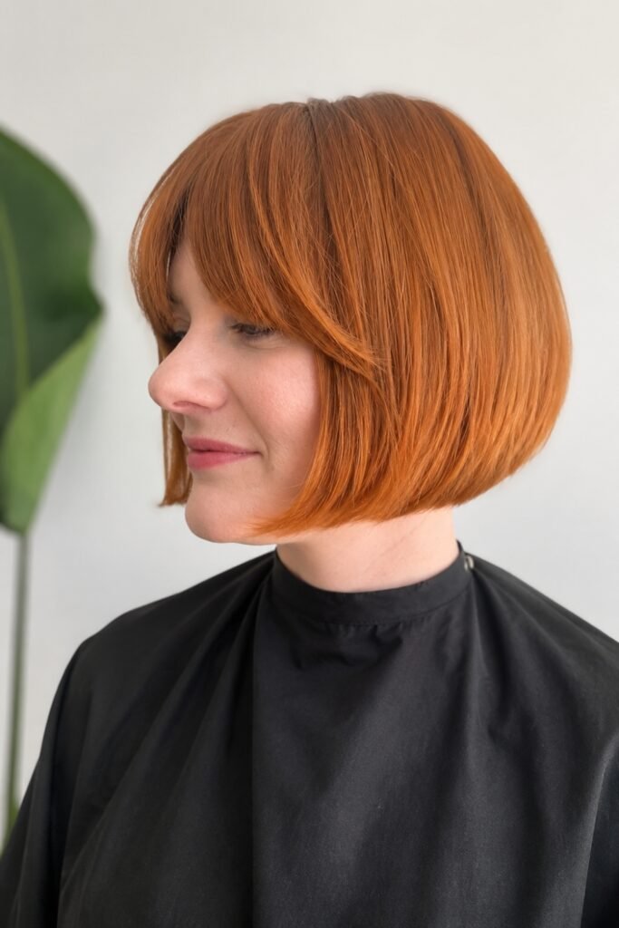 Copper Bob With Curtain Bangs